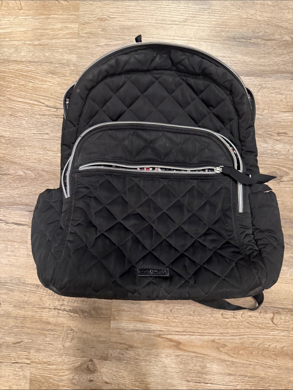 Vera Bradley Quilted Black Backpack with Silver Trim